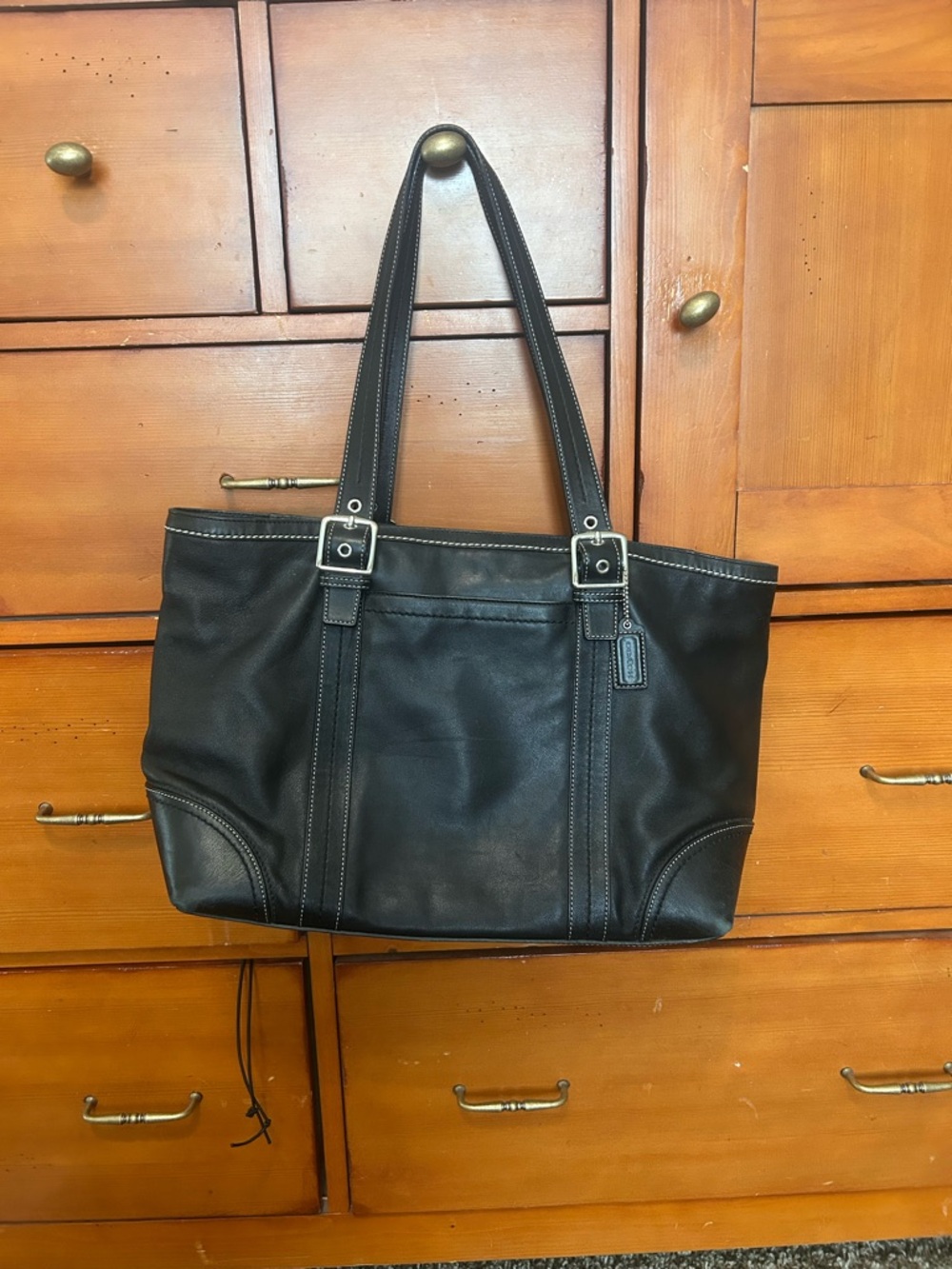 Vintage Black Leather coach Tote Bag